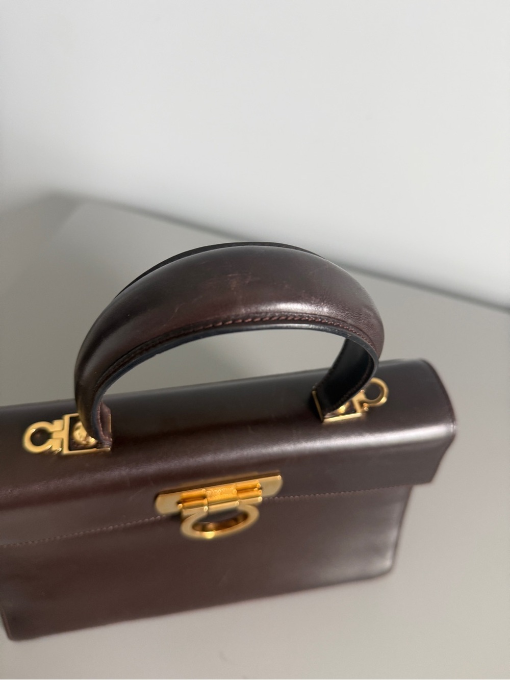 Vintage Salvatore Ferragamo Gancini 0212181 Brown Leather Top Handle Bag - Picture 8 of 10